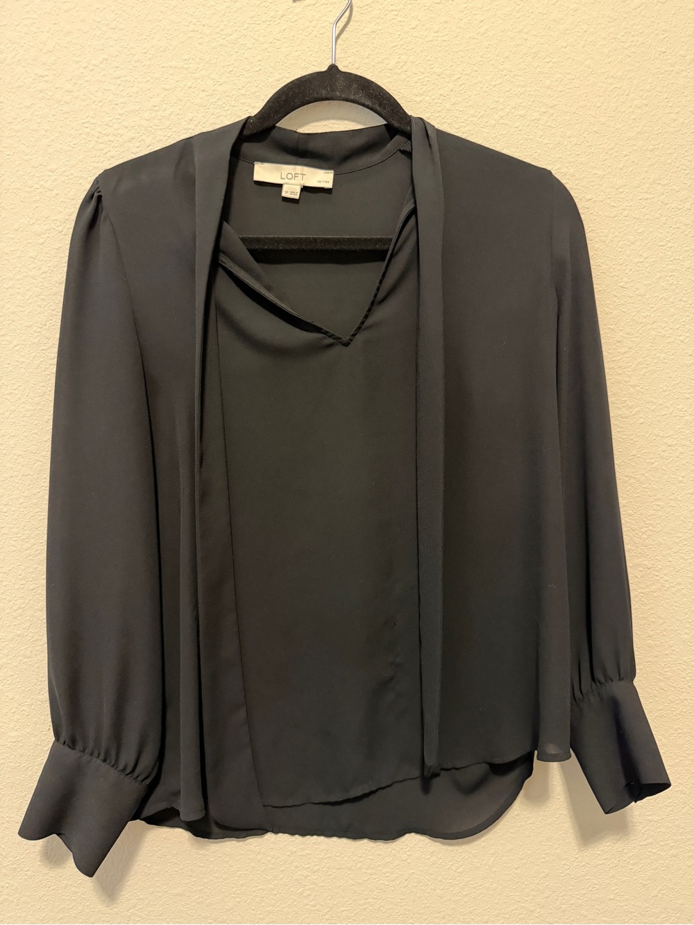 LOFT Black Tie-Neck Long Sleeve Blouse